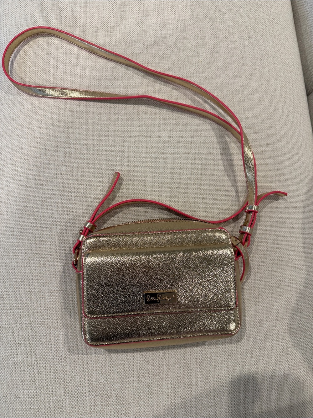 Lilly Pulitzer Gold Crossbody with Pink Trim